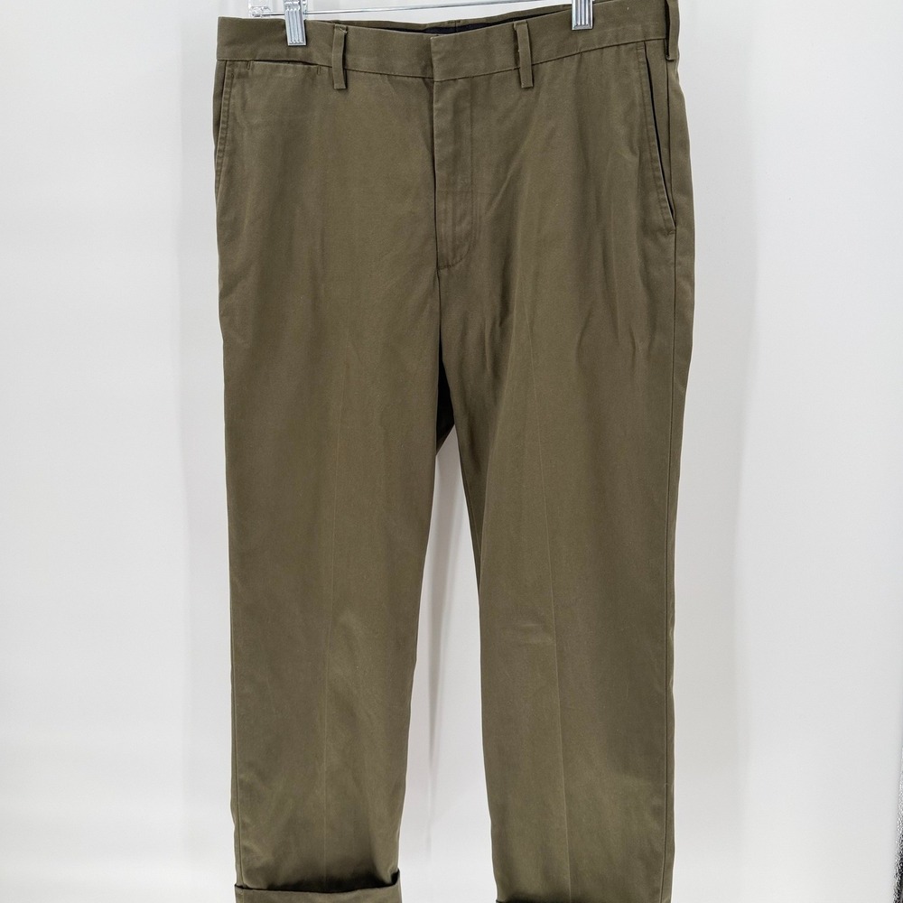 LANDS' END Men's Olive Chino Pants Size 32 Tailored Fit Cuffed Cotton Trousers